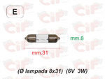 Lampadina siluro 6V 3W, misura 8x31