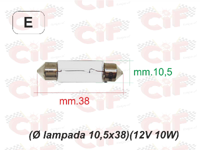 Lampadina siluro 12V 10W, misura 10x38