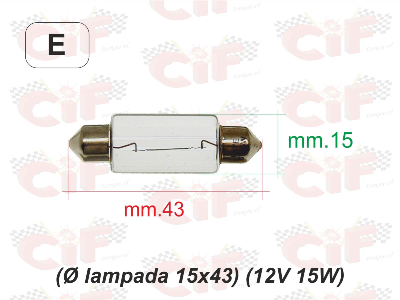 Lampadina siluro 12V 15W, misura 15x43