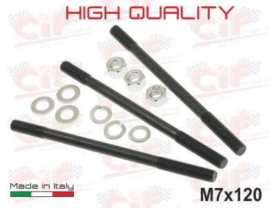 Kit prigionieri fissa cilindro "HIGH QUALITY" M7X120 per ciclomotori Piaggio CIAO, BRAVO, BOXER, SI