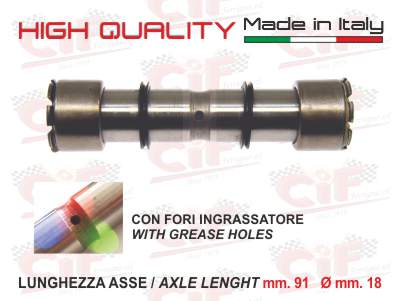 Perno sospensione anteriore completo mm.91 - ø mm. 18 MODIFICA CON FORI INGRASSATORE (COMPLETO DI N.2 ANELLINI) per APE TM 602/TM P703/P703 V /FL2 220 / TM DIESEL