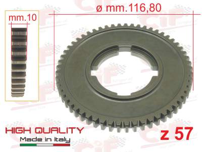 Ingranaggio 1° marcia Z57, H:10mm Vespa 125 GT-GTR-TS, 150GL, 150 SPRINT/SPRINT V., P125X, P150X