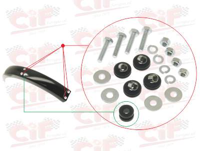 Kit di 4 gommini e 4 distanziali e bulloneria per fissaggio parafango posteriore CIAO PX