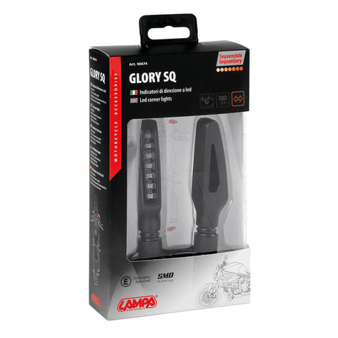 COPPIA FRECCE MOTO LED LAMPA SEQUENZIALI 12V GLORY SQ OMOLOGATE UNIVERSALI