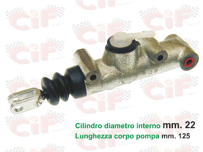 Pompa freno circuito semplice a una mandata,cilindro interno Ø mm. 22 lunghezza 125mm per APE CAR P2/P3