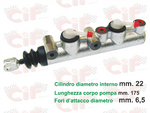 Pompa freno a doppia mandata,cilindro interno Ø mm. 22 lunghezza 175mm,fori fissaggio Ø mm.6 per APE CAR - CAR P3