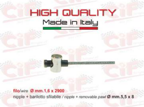 Cavo interno cambio (filo ø 1,6 x 2900 mm,nipple + barilotto sfilabile ø mm. 5,5 x 8) per APE MP