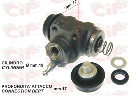 Cilindretto freno posteriore (D. 19mm),profondità fissaggio 17 mm per APE POKER BENZINA E DIESEL