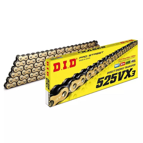 CATENA DI TRASMISSIONE DID 525 VX3 118 MAGLIE X-RING MOTO STRADALI E ENDURO GOLD