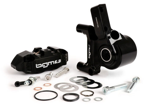 Pinza freno anteriore incl. supporto pinza -BGM PRO, CNC Touring, 4 pistoncini, montaggio radiale - Tamburo freno tipo Piaggio/Grimeca Ø20mm- Vespa PX Disc (1998-), My, 2011 - nero