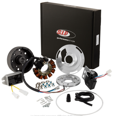 Accensione elettronica SIP PERFORMANCE by VAPE SPORT per Vespa 125 VN2, 150 VL, VB, volano ca.: 1250g in acciaio, 9 bobine, 12 magneti, 12V, AC 110 watt, anticipo variabile