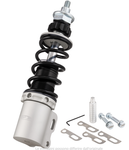 Ammortizzatore SIP PERFORMANCE 2.0 anteriore per Vespa PK 50-125 XL, corpo: argento OPACO, molla: nera, precarico molla regolabile, alluminio, l=185 mm
