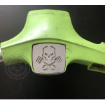 TAPPO COPRI FORO COPERCHIO CONTACHILOMETRI PER MANUBRIO VESPA 50 SPECIAL REALIZZATO IN ACCIAIO INOX, CON INCLUSA STAFFA DI MONTAGGIO