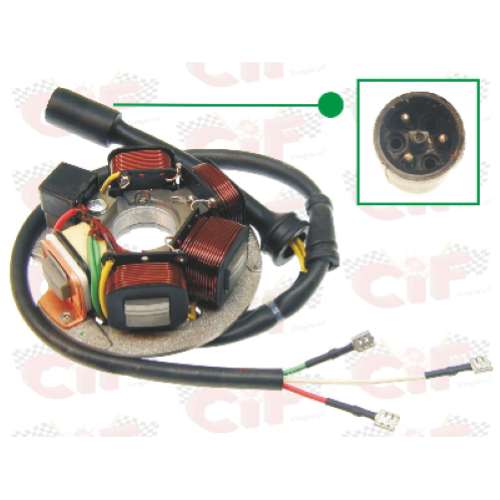 Statore APE 50 con tre fili nel connettore e tre fili liberi