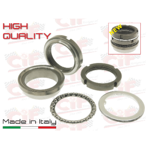 Serie calotta sterzo superiore "HIGH QUALITY" con gabbia rulli VESPA 50 N, R, L, SPECIAL, 90, 125 VNB3T dal 061001, VNB4T..6T, SUPER, GT, GTR, TS, 150 VBB1T dal 82820, VBB2T, GL, SPRINT VLB1T, SPRINT VEL, 160GS, 180SS, 180-200 RALLY, PX-PE