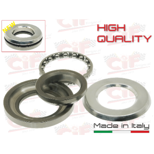 Serie calotta sterzo inferiore "HIGH QUALITY" con gabbia rulli VESPA 50 N, R, L, SPECIAL, 90, 125 VNB3T dal 061001, VNB4T..6T, SUPER, GT, GTR, TS, 150 VBB1T dal 82820, VBB2T, GL, SPRINT VLB1T, SPRINT VEL, 160GS, 180SS, 180-200 RALLY, PX-PE