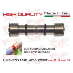 Perno sospensione anteriore completo mm.91 -   mm. 18 MODIFICA CON FORI INGRASSATORE (COMPLETO DI N.2 ANELLINI) per APE TM 602/TM P703/P703 V /FL2 220 / TM DIESEL