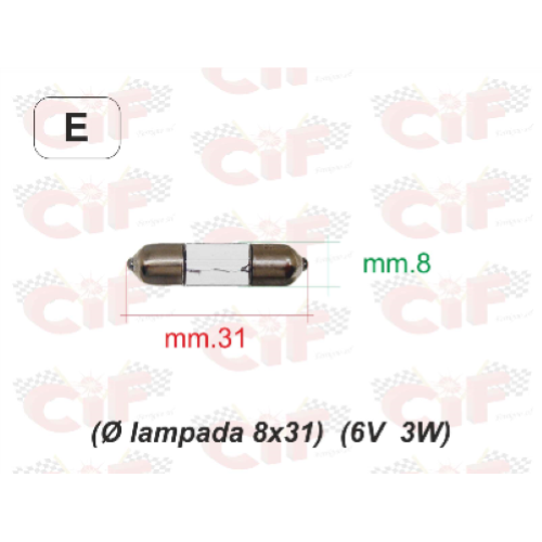 Lampadina siluro 6V 3W, misura 8x31