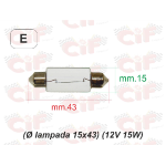 Lampadina siluro 12V 15W, misura 15x43
