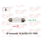 Lampadina siluro 12V 10W, misura 10x38