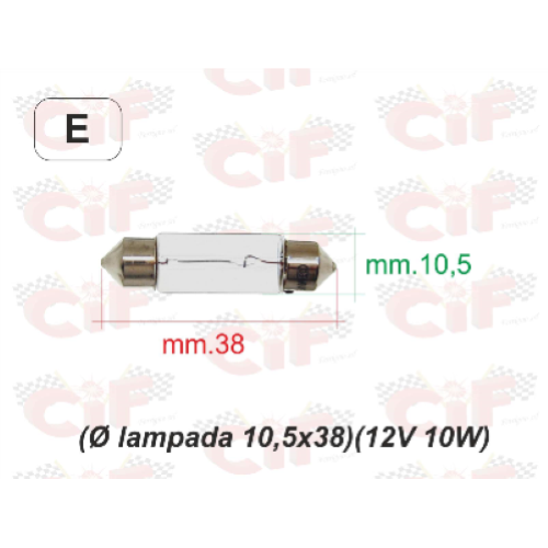 Lampadina siluro 12V 10W, misura 10x38
