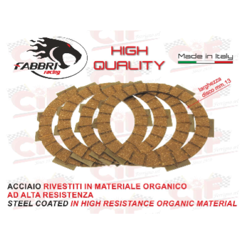 Kit dischi frizione racing FABBRI, in acciaio rivestiti in materiale organico ad alta resistenza per Vespa smallframe - tipo HP
