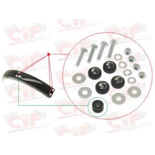 Kit di 4 gommini e 4 distanziali e bulloneria per fissaggio parafango posteriore CIAO PX