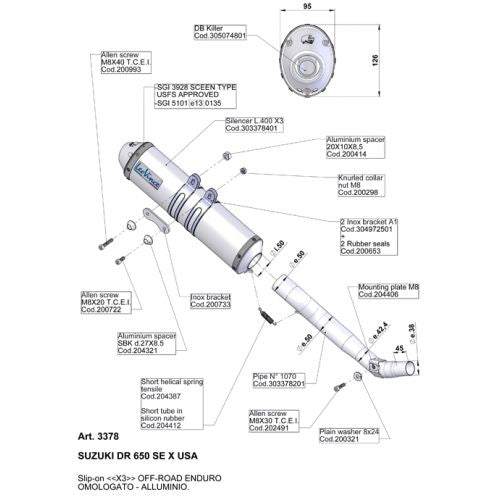 3378 SCARICO LEOVINCE SUZUKI DR 650 SE 1996 - 2015 X3 ALUMINUM 4T