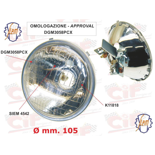 FARO PROIETTORE IN VETRO (SIEM) VESPA 50 R-L-N ANNI 60- 70 (ORIGINALE PIAGGIO)