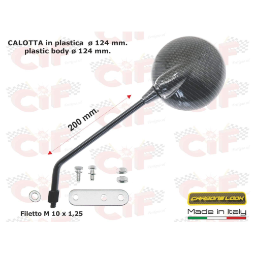 20256-CARB SPECCHIO DESTRO/SINISTRO "CARBON LOOK" UNIVERSALE VESPA ASTA mm.200