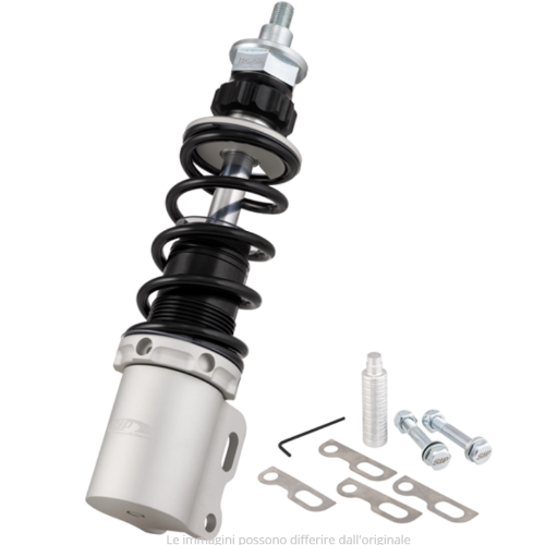 Ammortizzatore SIP PERFORMANCE 2.0 anteriore per Vespa PK 50-125 XL, corpo: argento OPACO, molla: nera, precarico molla regolabile, alluminio, l=185 mm