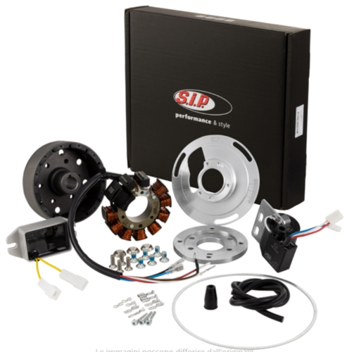 Accensione elettronica SIP PERFORMANCE by VAPE SPORT per Vespa 125 VN2, 150 VL, VB, volano ca.: 1250g in acciaio, 9 bobine, 12 magneti, 12V, AC 110 watt, anticipo variabile