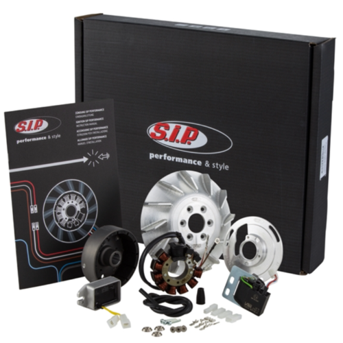 Accensione elettronica SIP PERFORMANCE by VAPE, SPORT, per kit cilindro BFA 306cc Vespa 125 GTR, TS, 150 Sprint Veloce, 200 Rally, PX, PE, Lusso, Cosa, volano ca.: 1660g in alluminio CNC, 9 bobine, 12 magneti, 12V, AC 110 watt, anticipo variabile