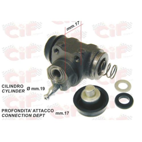 Cilindretto freno posteriore (D. 19mm),profondit  fissaggio 17 mm per APE POKER BENZINA E DIESEL